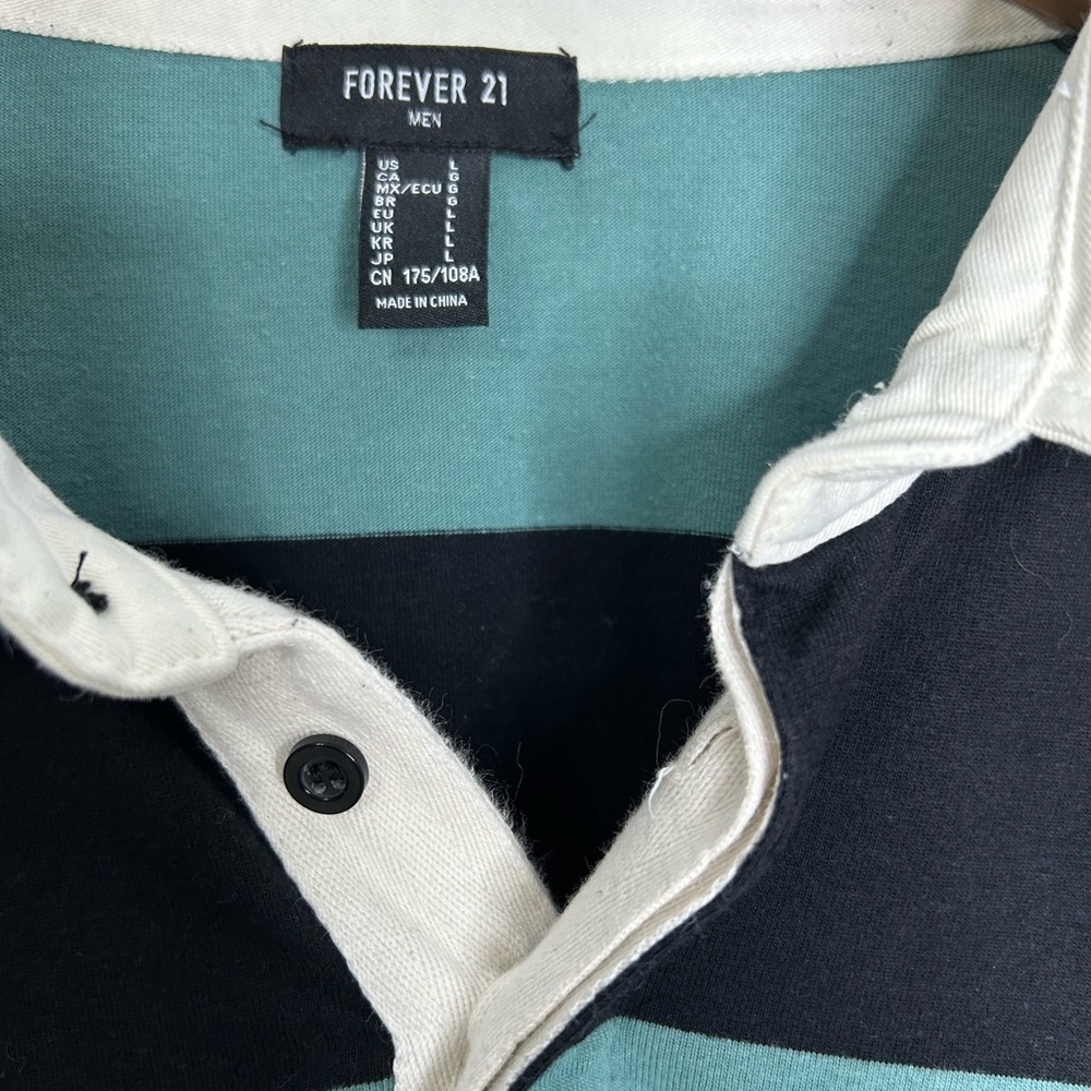 Forever 21 Men's Rugby Shirt - Teal and Black - Picture 3 of 3